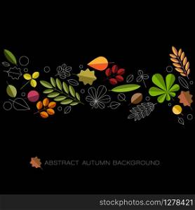 Autumn abstract floral background made from minimalist leafs with place for your text - dark version