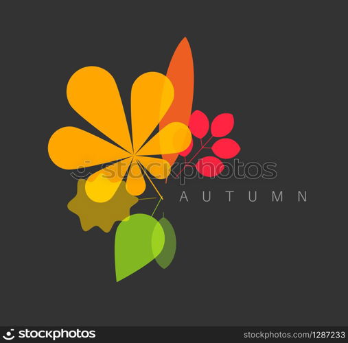 Autumn abstract floral background made from minimalist leafs with place for your text - dark version. Autumn minimalist abstract floral background