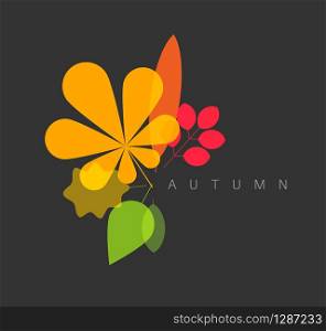 Autumn abstract floral background made from minimalist leafs with place for your text - dark version. Autumn minimalist abstract floral background
