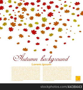 Autumn background. Illustration of falling red, yellow and green maple leaves. Image season. &#xA;Maple leaves on a white background. design element, wallpaper. Autumn weather. Stock &#xA;vector illustration