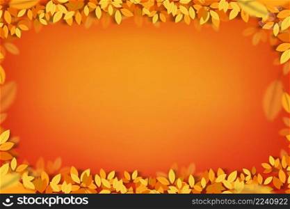 Autumn background,leaves frame on Orange,Yellow gradient background,Backdrop design for fall season sale banner,Poster,Thanksgiving Greeting card,Harvest festival invitation,Vector Paper cut art style