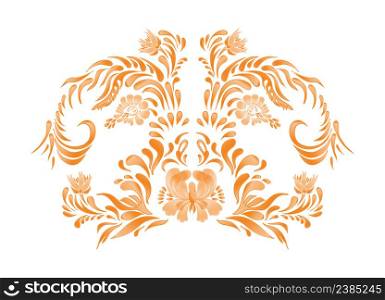 Autumn background of floral motifs. Warm orange floral pattern.. Autumn leaves and flowers set
