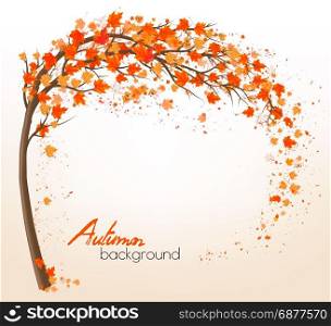 Autumn background with a tree and a colorful leaves. Vector.