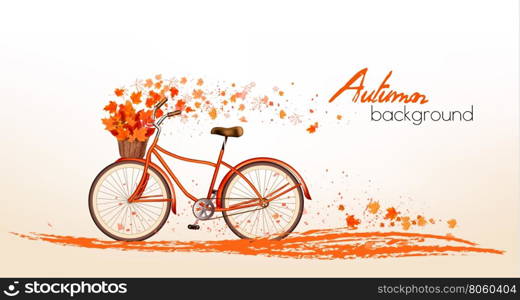 Autumn background with colorful leaves and a bicycle. Vector