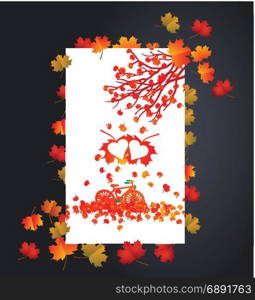 Autumn background with heart shape maple leaves card