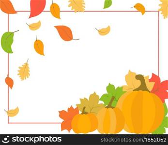 Autumn background with leaves and pumpkins vector illustration. Bright colorful fall template for banner greeting card or invitation.. Autumn background with leaves and pumpkins vector illustration.