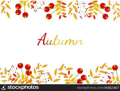 Autumn background with leaves and red berries. For your design. Vector illustration.