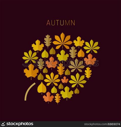 Autumn background with leaves icons. Autumn background with icons of leaves in flat style. Autumn leaf concept.