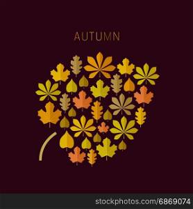 Autumn background with leaves icons. Autumn background with icons of leaves in flat style. Autumn leaf concept.
