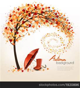 Autumn background with umbrella and rain boots. Vector.