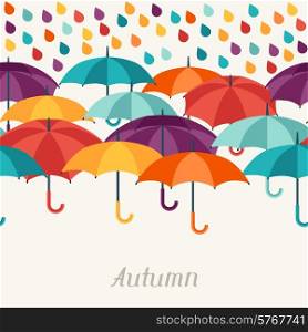 Autumn background with umbrellas in flat design style.