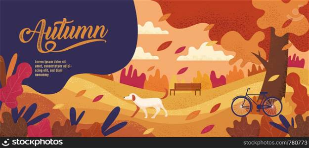 Autumn, Banner Design Template, Thanksgiving, vector illustration, Drawing, Cartoon, Landscape Painting Style.