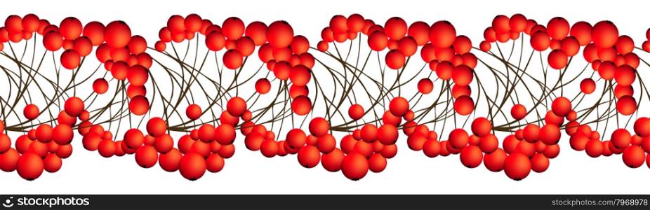 Autumn Banner With Seamless Rowan Berries Over White Background. Elegant Design with Ideal Balanced Colors. Vector Illustration.