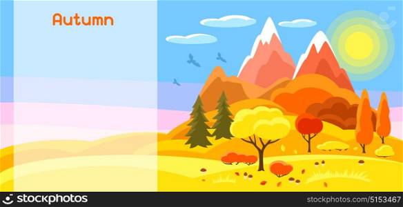 Autumn banner with trees, mountains and hills. Seasonal illustration. Autumn banner with trees, mountains and hills. Seasonal illustration.