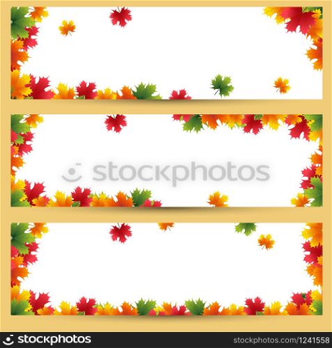 Autumn banners with maple leaves background Golden autumn season. Autumn banners with maple leaves background