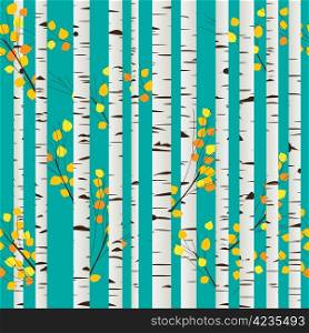 Autumn birch forest seamless pattern, graphic art