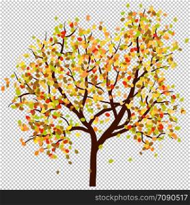 Autumn birch tree with falling leaves background. Vector illustration.