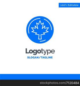 Autumn, Canada, Leaf, Maple Blue Solid Logo Template. Place for Tagline