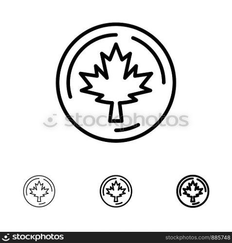 Autumn, Canada, Leaf, Maple Bold and thin black line icon set