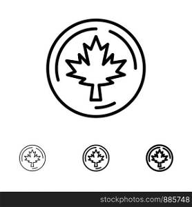 Autumn, Canada, Leaf, Maple Bold and thin black line icon set