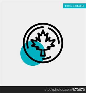 Autumn, Canada, Leaf, Maple turquoise highlight circle point Vector icon
