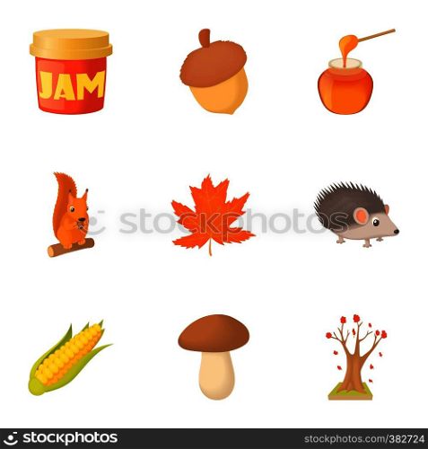Autumn coming icons set. Cartoon illustration of 9 autumn coming vector icons for web. Autumn coming icons set, cartoon style