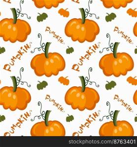 Autumn cozy Pattern of bright Pumpkins and Hand drawn lettering Pumpkin