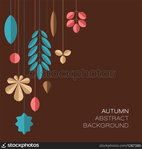 Autumn dark brown abstract floral background made from minimalist leafs with place for your text. Autumn dark abstract floral background with leafs