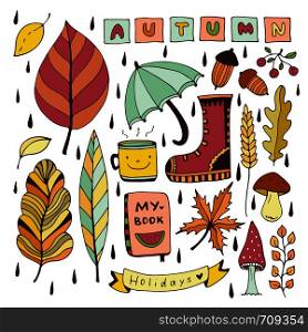 Autumn doodles. Isolated elements for stickers or patches. Stationery design vector illustration. Autumn doodles. Isolated elements for stickers or patches. Stationery design vector illustration.