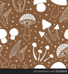 Autumn elements collection. Mushrooms, berries and leaves. Seamless pattern. Vector illustration.