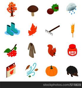 Autumn elements icons set in isometric 3d style on a white background . Autumn elements icons set, isometric 3d style