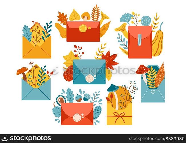 Autumn envelope fall season set vector illustration elements