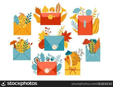 Autumn envelope fall season set vector illustration elements