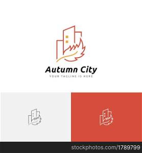 Autumn Fall Season Leaf City Building Real Estate Line Logo