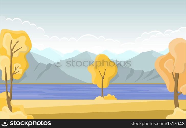 Autumn Fall Season Tree Golden Yellow Lake Panoramic Landscape