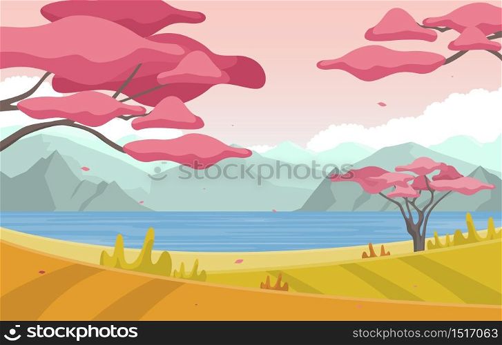 Autumn Fall Spring Season Japan Sakura Tree Mountain Panoramic Landscape