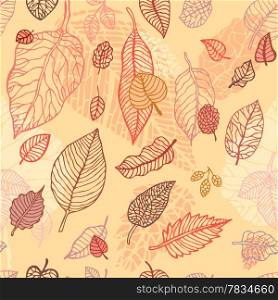 Autumn falling leaves background. Seamless vector pattern