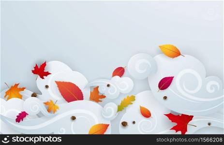 Autumn falling leaves fall background Vector template.