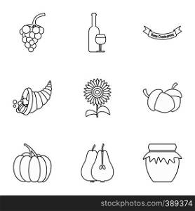 Autumn festival icons set. Outline illustration of 9 autumn festival vector icons for web. Autumn festival icons set, outline style