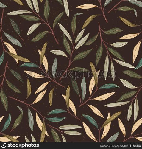 Autumn forest hand drawn seamless pattern. Botanical retro background. Vector tile for textile design, wrapping paper, decoration, web, social media