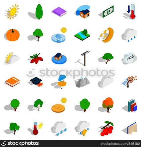 Autumn forest icons set. Isometric style of 36 autumn forest vector icons for web isolated on white background. Autumn forest icons set, isometric style