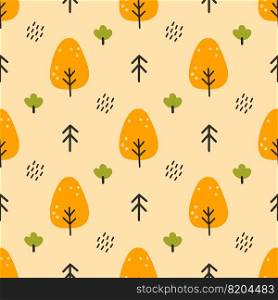 Autumn forest. Seamless pattern for sewing clothes and printing on fabric. Trees. Spruce and birch. Vector illustration.