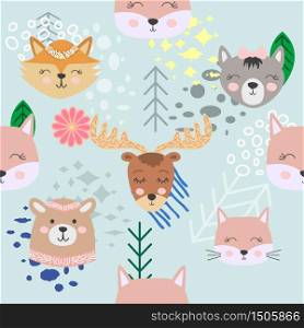Autumn forest seamless pattern with cute animals.. Autumn forest seamless pattern with cute animals