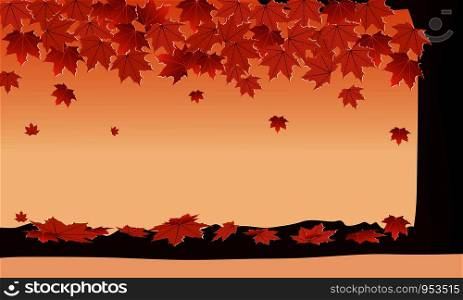 Autumn forest with falling maple tree orange color. Copy Space Design vector illustration