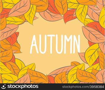 Autumn. Frame wilted leaves. Yellow and orange foliage of trees. Vector background&#xA;