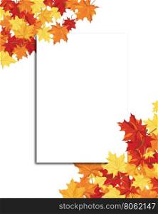 Autumn Frame With Blank Sheet of Paper and Maple Leaves Over and Under It. Over White Background. Elegant Design with Text Space and Ideal Balanced Colors. Vector Illustration.