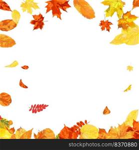 Autumn  Frame With Blowing Leaves  Over White Background. Elegant Design. Vector Illustration.