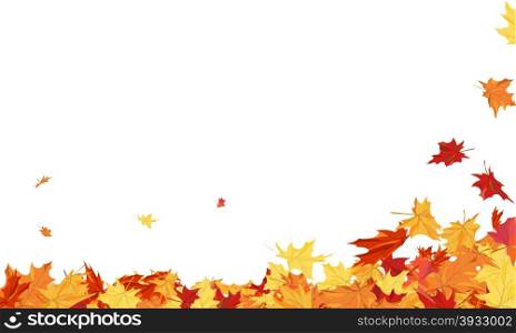 Autumn Frame With Blowing Maple Leaves Over White Background. Elegant Design with Text Space and Ideal Balanced Colors. Vector Illustration.