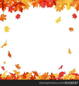 Autumn  Frame With Blowing Maple Leaves  Over White Background. Elegant Design. Vector Illustration.