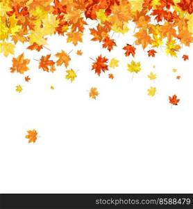 Autumn  Frame With Blowing Maple Leaves  Over White Background. Elegant Design. Vector Illustration.